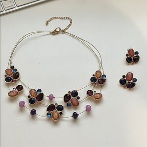 Elegant Multicolor Gemstone Necklace and Earring Set